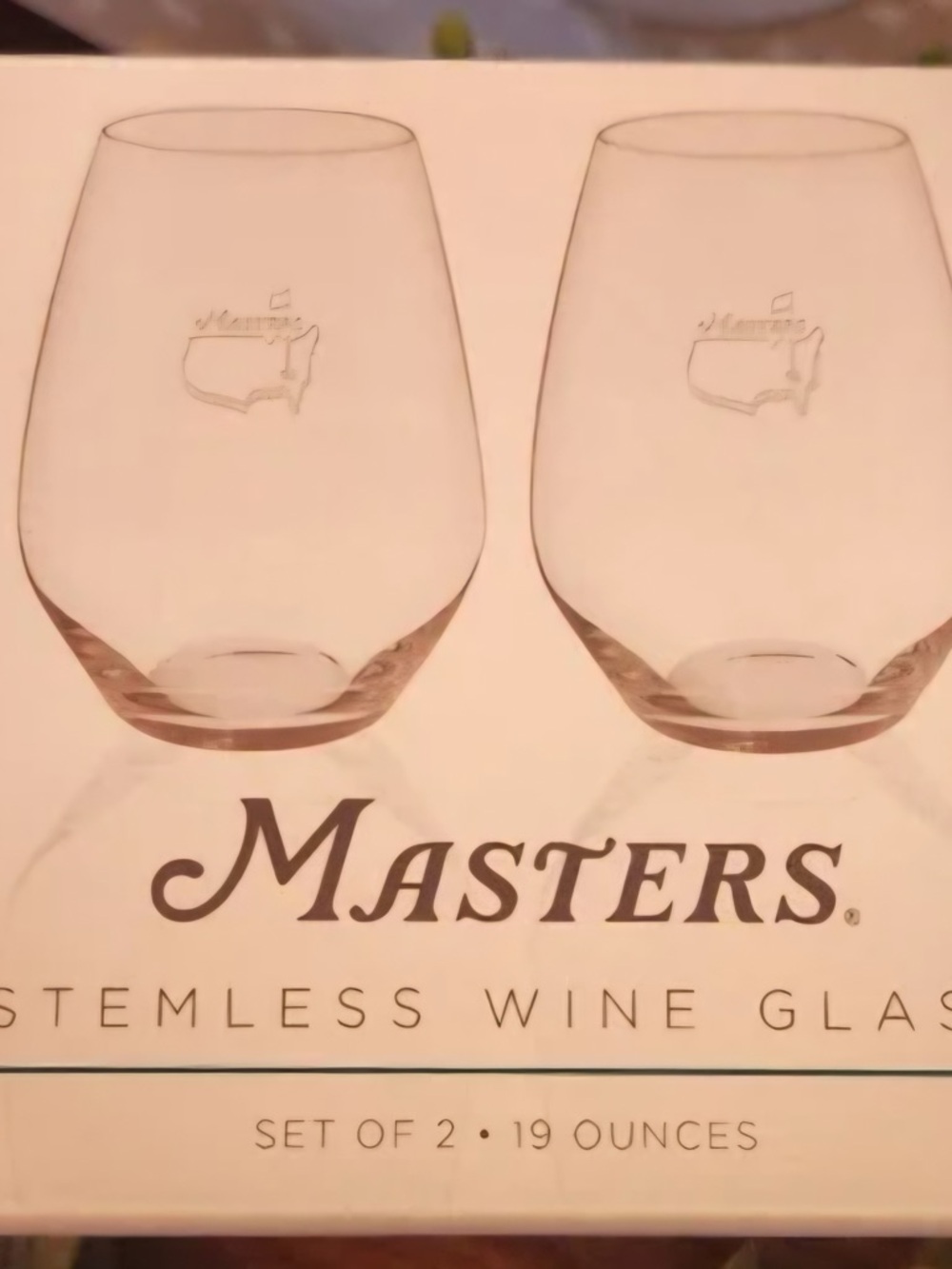 Masters 2026 Stemless Wine Glasses - Clear (Set of 2) with Masters logo